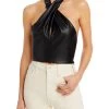 STAUD Kai Womens Faux Leather Open Back Halter Top