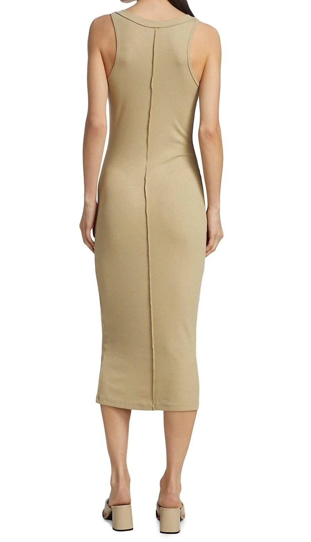 Lna Gaia Seamed Rib Dress in Pale Khaki - women 4 Lna Gaia Seamed Rib Dress in Pale Khaki - women - Image 2