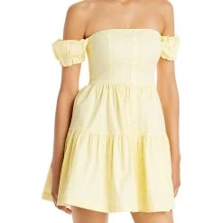STAUD Elio Womens Tiered Off Shoulder Mini Dress