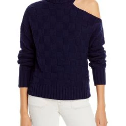 STAUD Womens Wool Cold Shoulder Turtleneck Sweater