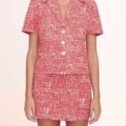 Staud Nicola Top in Papaya Crosshatch - women