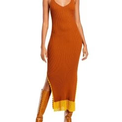 STAUD Womens Ribbed Knit Bodycon Dress