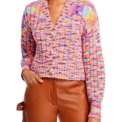 STAUD Eloise Womens V-Neck Button Front Cardigan Sweater