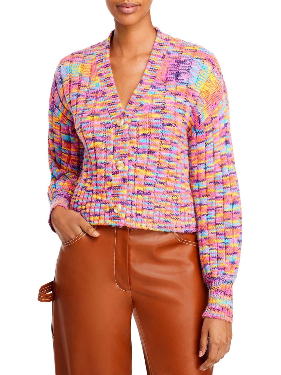 STAUD Eloise Womens V-Neck Button Front Cardigan Sweater 3 STAUD Eloise Womens V-Neck Button Front Cardigan Sweater