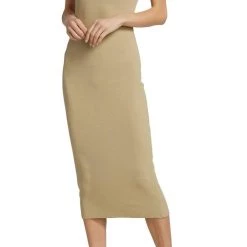 Lna Gaia Seamed Rib Dress in Pale Khaki - women