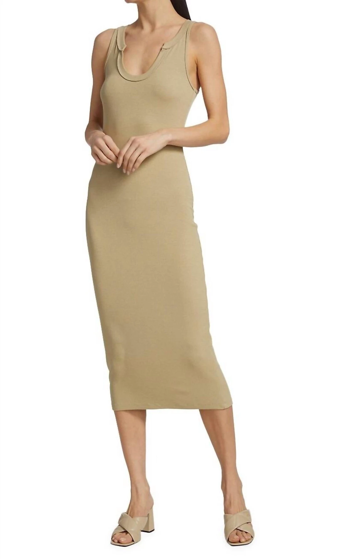 Lna Gaia Seamed Rib Dress in Pale Khaki - women 3 Lna Gaia Seamed Rib Dress in Pale Khaki - women